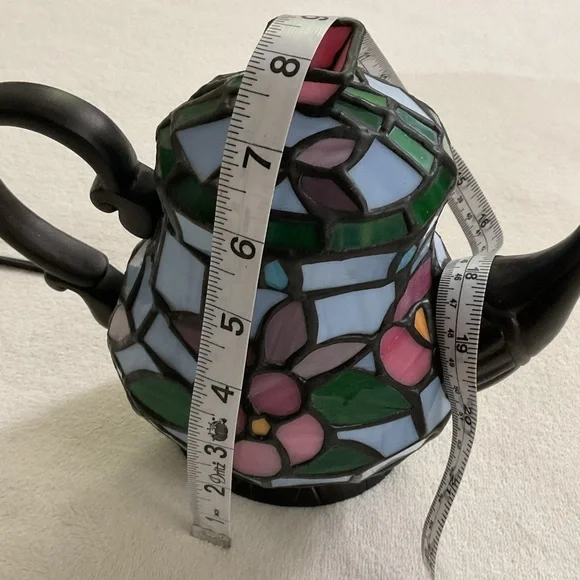 Tiffany Style Cheyenne Stained Glass Lighted Teapot Accent Table Lamp - Picture 13 of 16